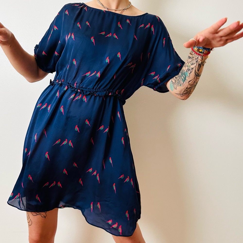 Marc by Marc Jacobs blue bird print mini dress 100% silk - Picture 3 of 7